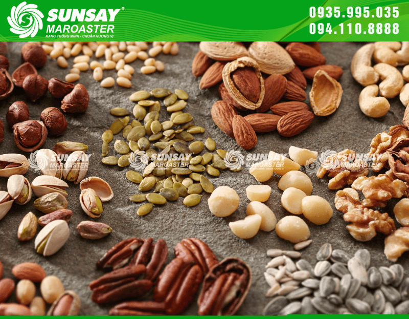 Các loại hạt dinh dưỡng được rang chín đều, màu đẹp, không bị cháy xém