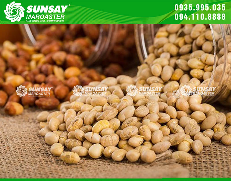 Đậu nành sau khi rang bằng máy rang SUNSAY MAROASTER có màu vàng đều, hương thơm bùi rõ nét, không khét, không ám mùi